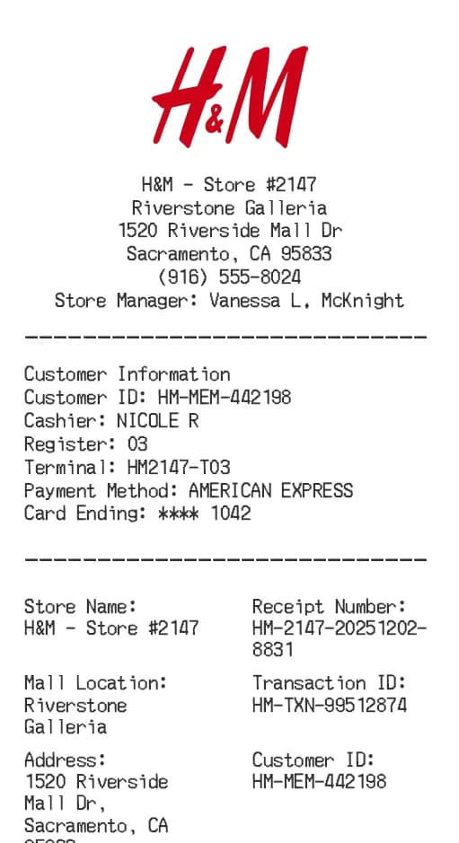 H&M Receipt Logo