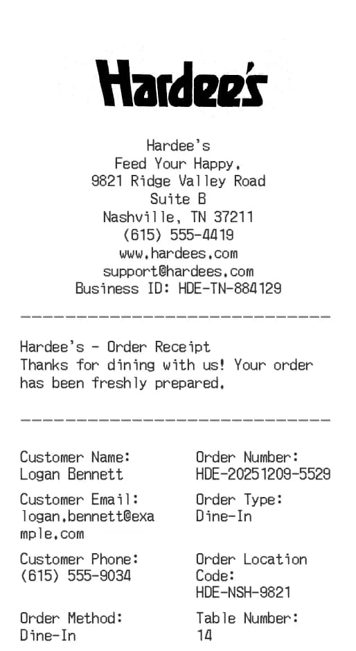 Hardees Receipt Logo