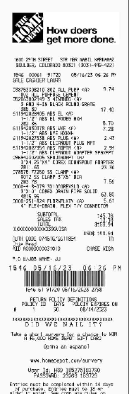 Home Depot Sample Receipt Logo