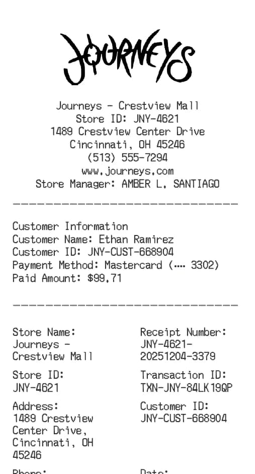 Journeys Receipt Logo