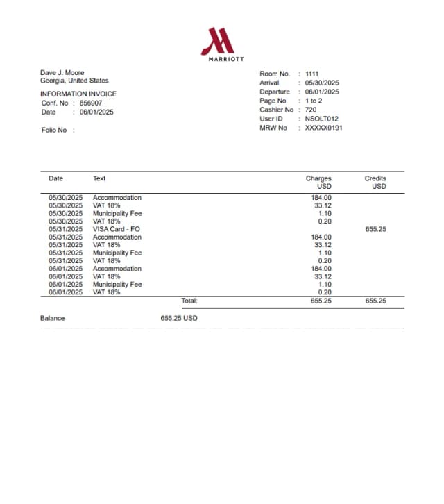Marriott Hotel Receipt Logo