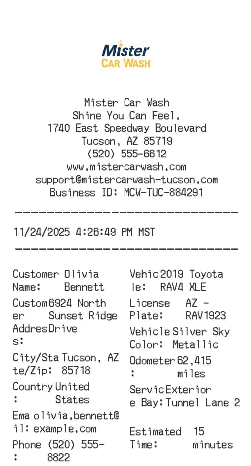 Mister Car Wash Receipt Logo