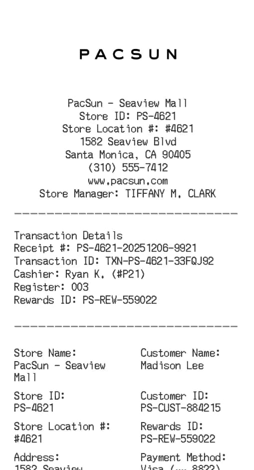 Pacsun Receipt Logo