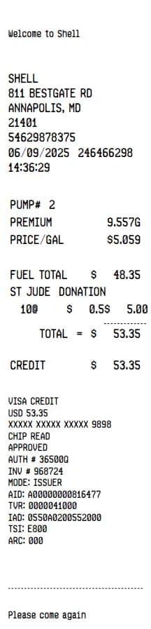 Shell Gas Receipt Logo