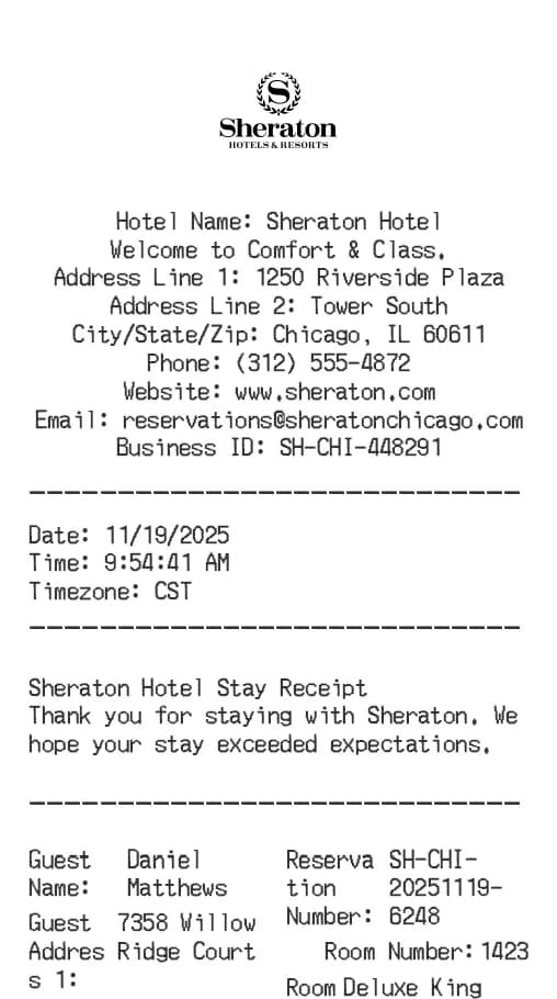 Sheraton Hotel Receipt Logo