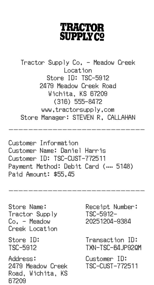 Tractor Supply Receipt Logo