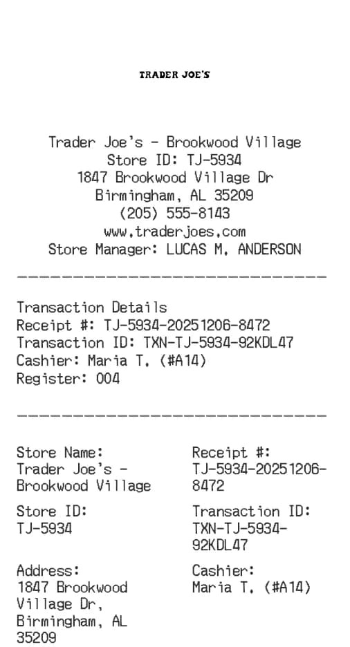 Trader Joe's Receipt Logo