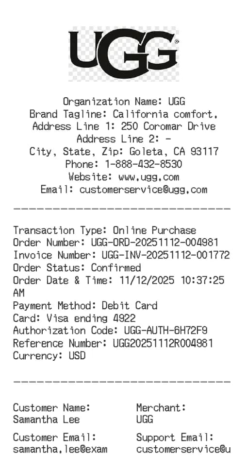 UGG Receipt Logo