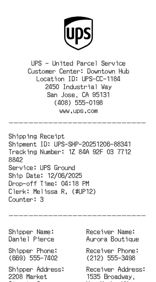 UPS Receipt Logo