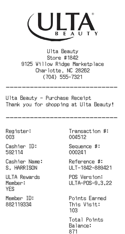 Ulta Receipt Logo
