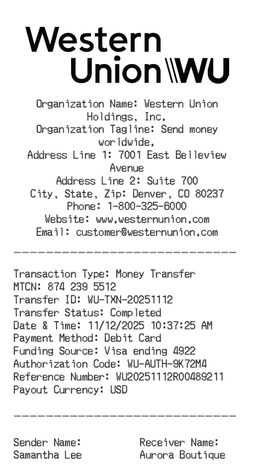 Western Union Receipt Logo