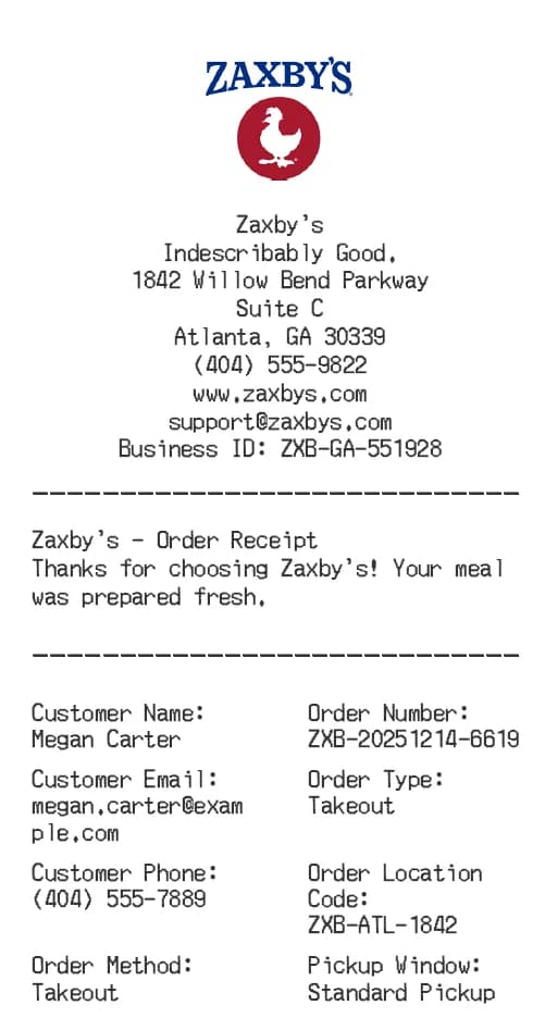 Zaxbys Receipt Logo