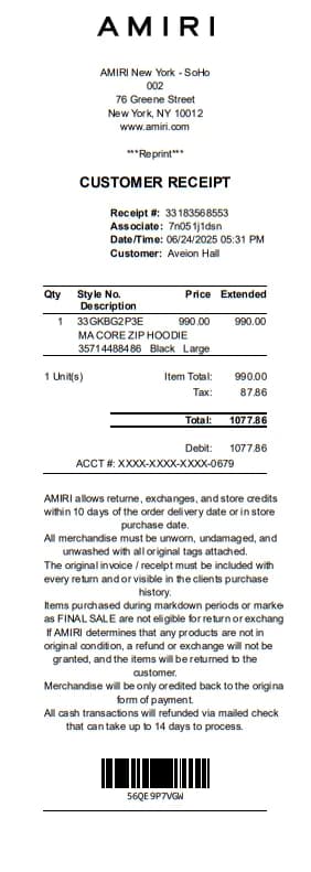 Amiri Receipt Logo