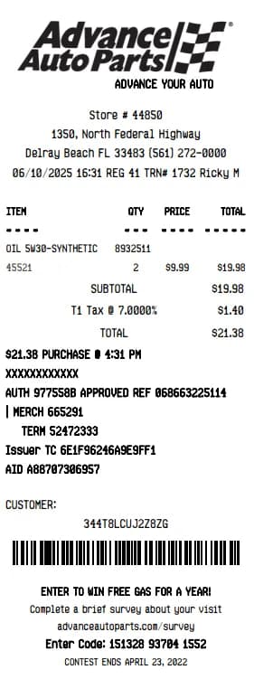 Advance Auto Parts Receipt Logo
