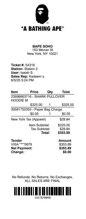 Bape Receipt Logo