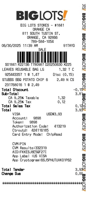 Big Lots Receipt Logo