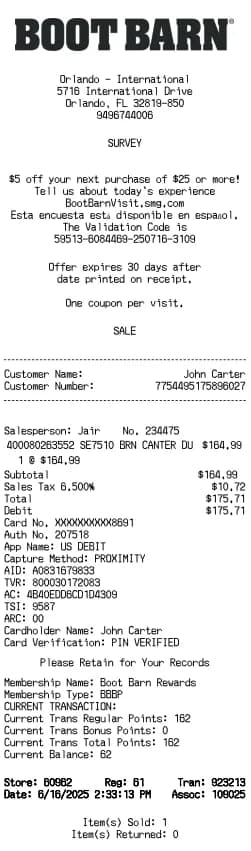 Boot Barn Receipt Logo
