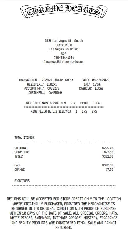 Chrome Hearts Receipt Logo