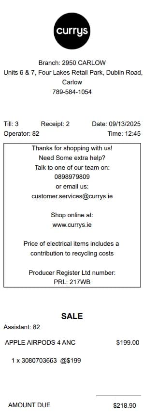 Currys Receipt Logo