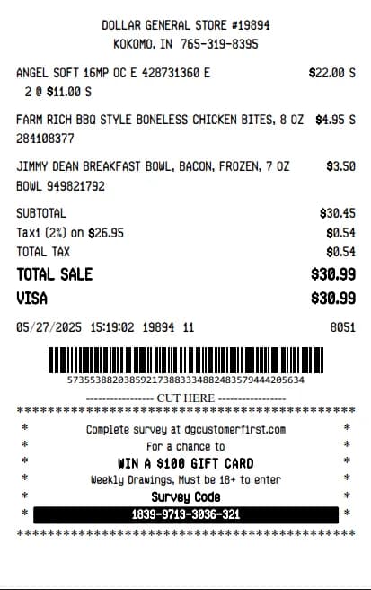 Dollar General Store Receipt Logo