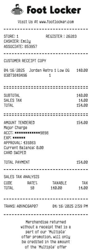 Foot Locker Receipt Logo