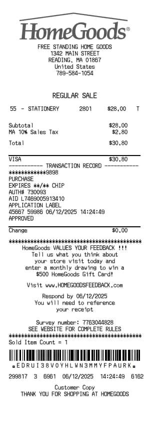 Home Goods Receipt Logo