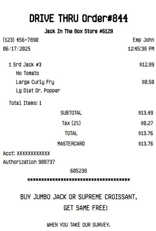 Jack In The Box Receipt Logo