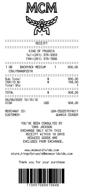 MCM Receipt Logo