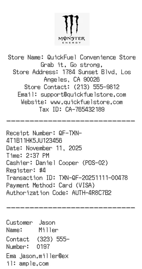 Monster Energy Receipt Logo