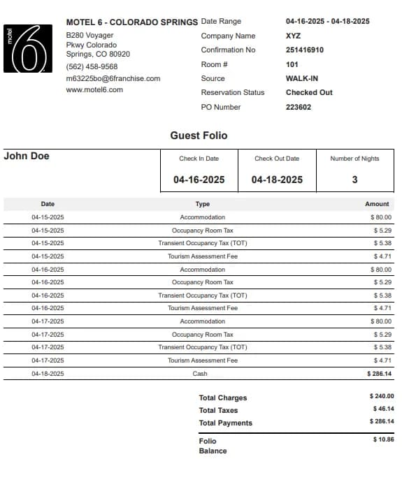 Motel 6 Hotel Receipt Logo