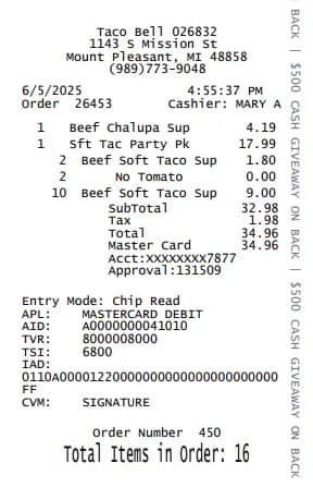 Taco Bell Receipt Logo