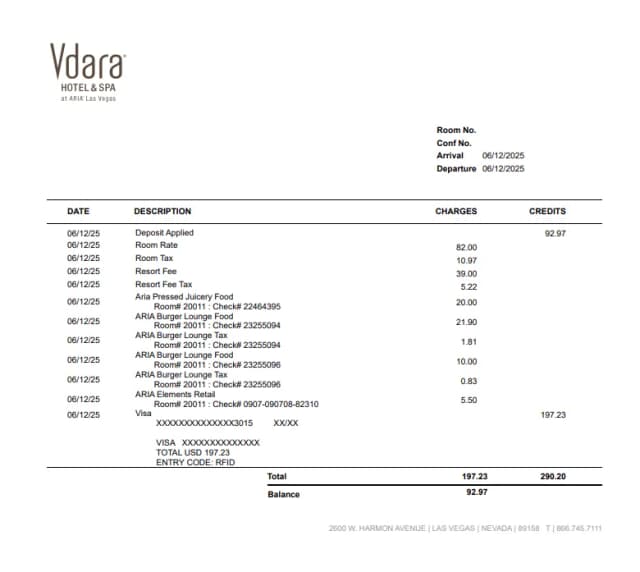 Vdara Hotel Receipt Logo