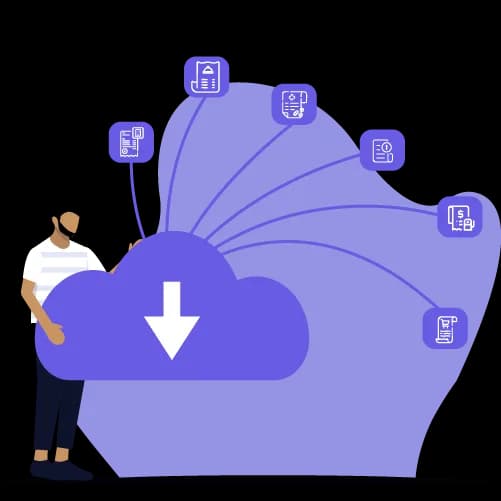 Person holding a document with cloud and arrows